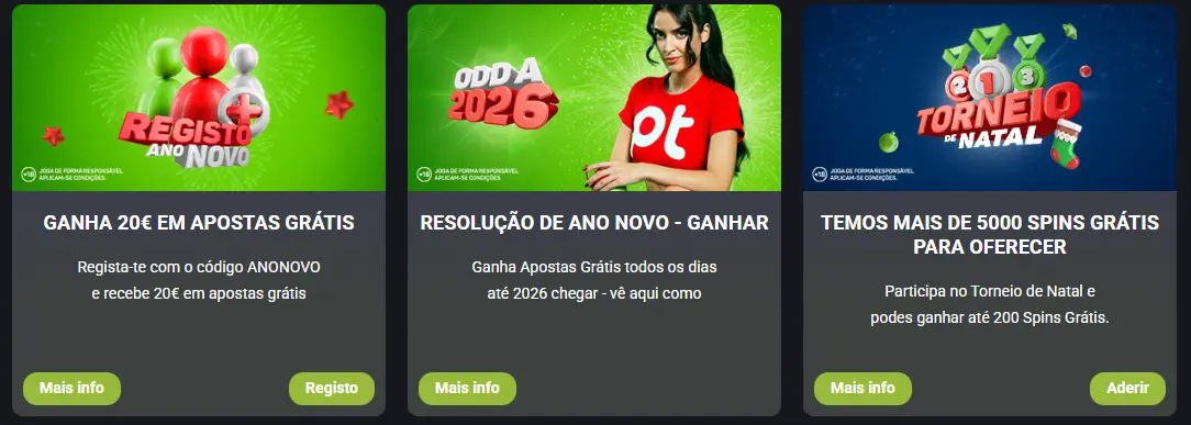 Secção de promoções e recompensas do casino
