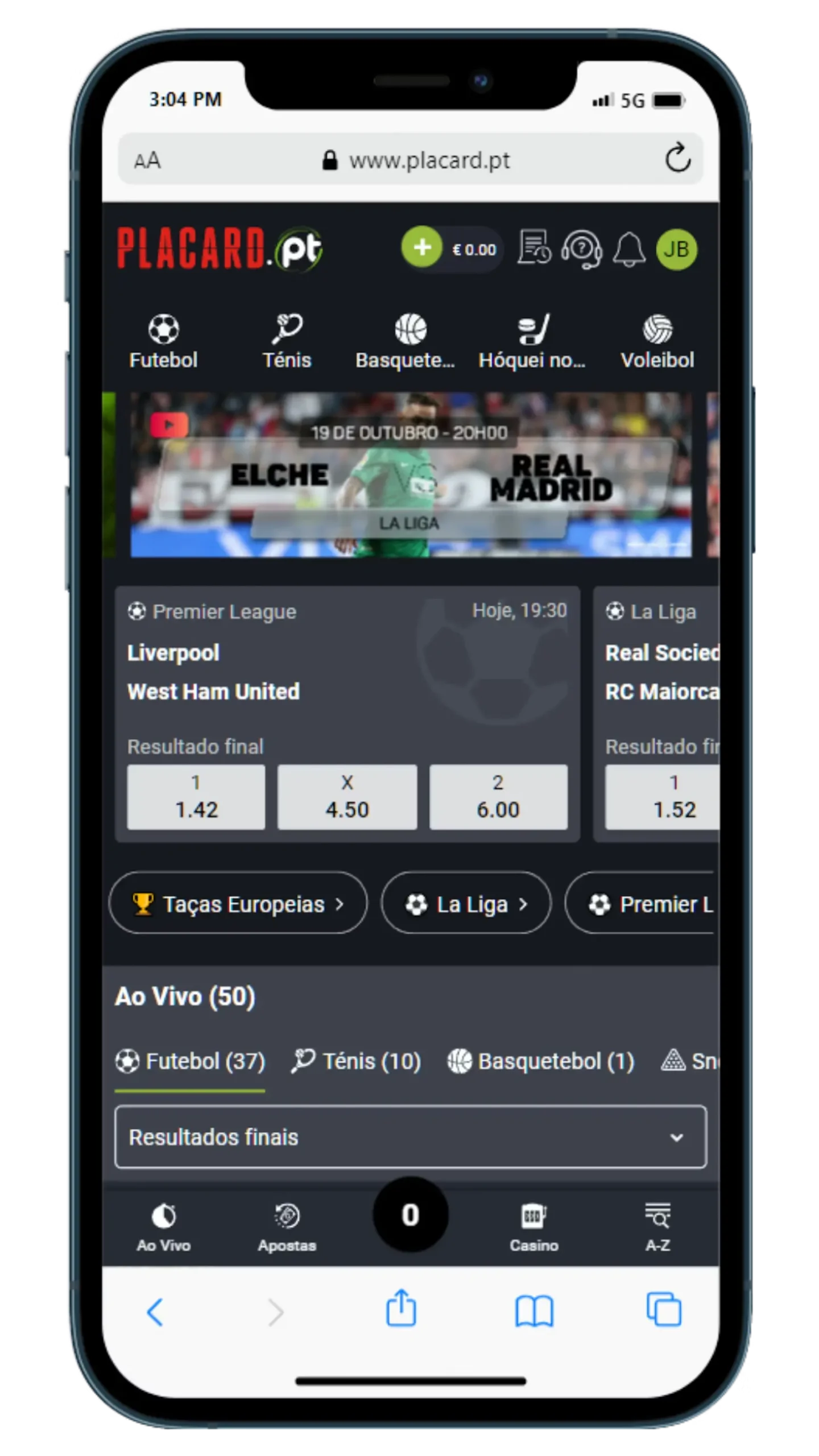 Aplicação móvel do casino disponível para iOS e Android