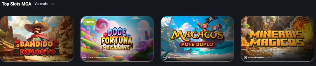 Vista geral da coleção de jogos do casino