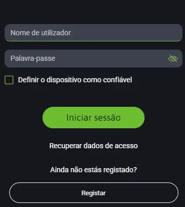 Área de início de sessão – entrar na conta de utilizador